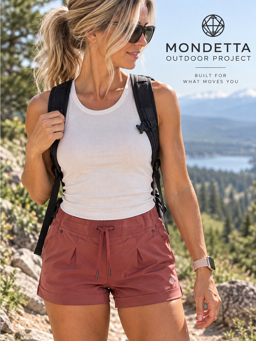 Mondetta Outdoor Project Women’s Hiking Shorts S/P Rust Rose Stretch Drawstring